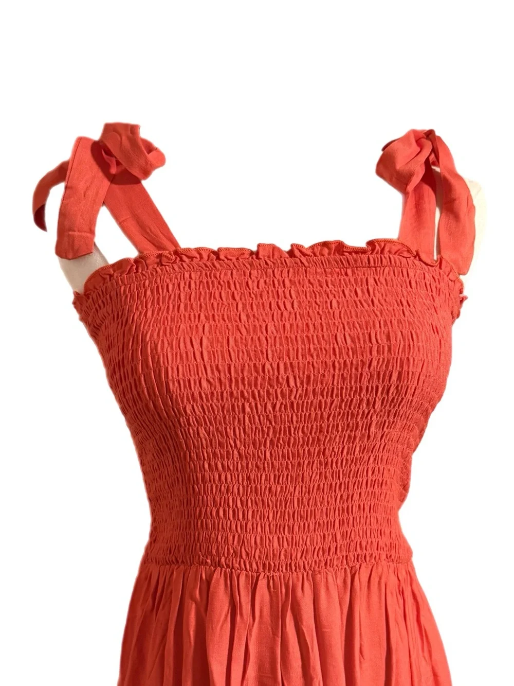 Zesica Maxi Dress Tie-Shoulder A Line Square Neck Coral Size Small NWT NEW - Picture 4 of 8